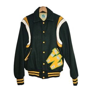 Vintage 70s Maple Varsity Letterman Jacket Wool Leather Chenille W Size 42 Sport
